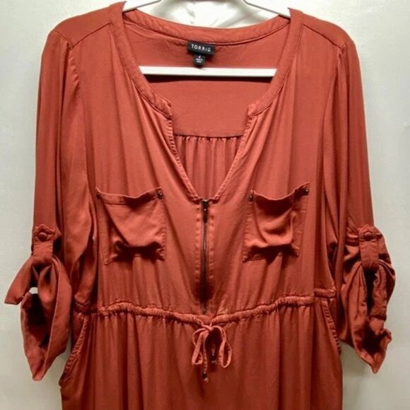 Torrid Mini Studio Cupro Zip Front Shirt Dress Women's 2 Brown Spice Flowy READ - Picture 2 of 15